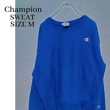Champion 리버스 위브 자수 맨투맨 블루