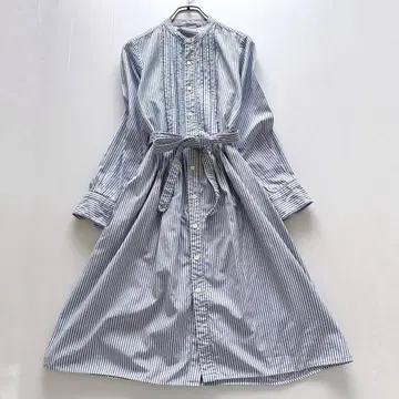 45R umii908 스트라이프 셔츠 원피스 코튼 벨트