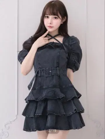 pium 데님 원피스 티어드 프릴 미니 원피스 피움