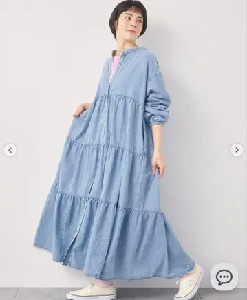 데님 티어드 원피스 색스 블루 M