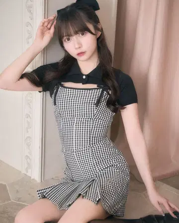 미셸 마카롱 숏 볼레로 앙상블 깅엄 원피스 (반팔)