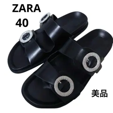 미사용급 ZARA 큐빅 버클 플랫 슬라이드 샌들 40 자라