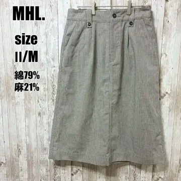 [ MHL. ] 새상품급 고급 면 린넨 체크 스커트 M 깔끔한 캐주얼