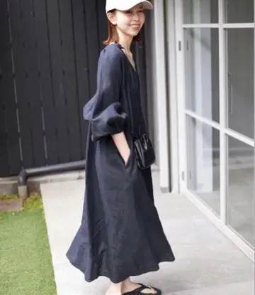 SLOBE IENA 볼륨 슬리브 린넨 원피스