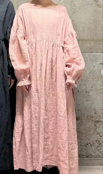 사만사 모스모스 타치카와 한정판 풍성한 개더의 린넨 원피스 핑크