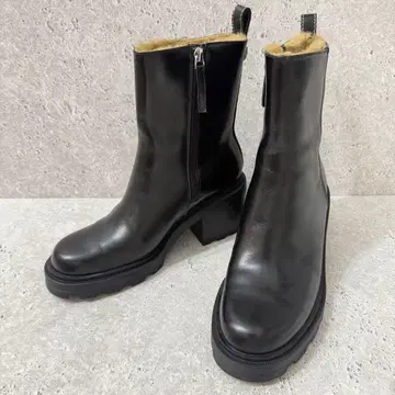 ZARA 발수 가죽 보아 숏부츠 통굽 사이드 지퍼 37 블랙