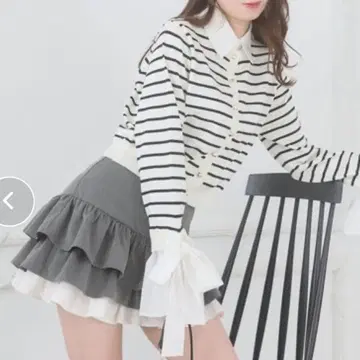 마제스틱 레곤 리본 슬리브 셔츠 옷깃 가디건