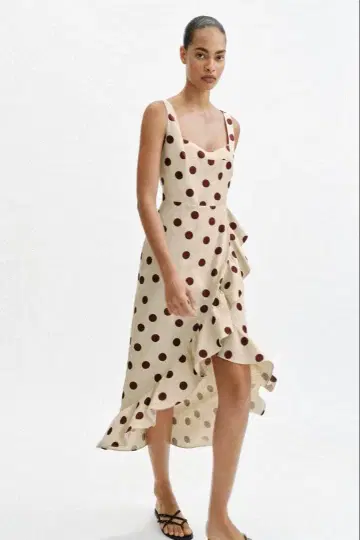 ZARA 신상 린넨 혼방 도트 무늬 미디 원피스