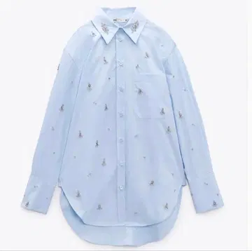 새상품급 ZARA 자라 주얼리 스톤 포함 오버 사이즈 셔츠 라이트 블루