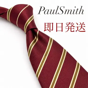 Paul Smith 버건디 골드 스트라이프 광택 넥타이