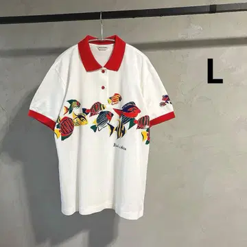 90-00s Black & White 열대어 올 패턴 폴로 셔츠 일본제