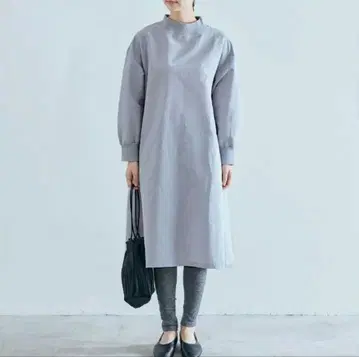 나카가와 마사시치 상점 면린넨 하이넥 원피스 그레이 프리 사이즈 일본제