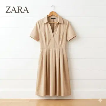 [택 포함 새상품] ZARA 자라 반팔 플레어 원피스 베이지 S