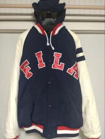 [FILA] 후드 부착 바시티 자켓 네이비/화이트/레드 Y2K