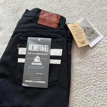 MOMOTARO 15.7oz 블랙 슬림 스트레이트 청바지