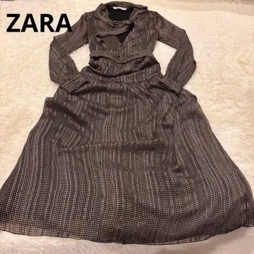 ZARA M 블랙 페이즐리 패턴 롱 원피스 리본, 벨트 포함