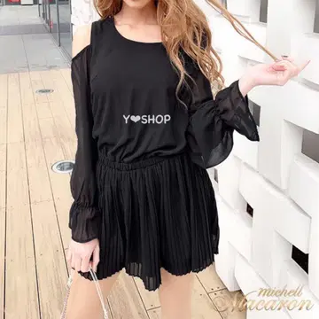 미셸 마카롱 플리츠 콤비 올인원 XS 블랙 미사용