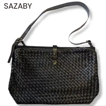 SAZABY 사자비 블랙 가죽 뜨개질 메쉬 숄더백