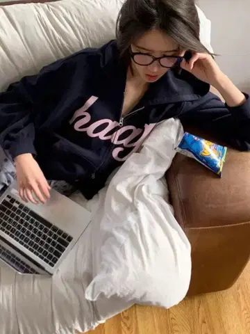 haag 믹스 후디 집업 후드티 네이비