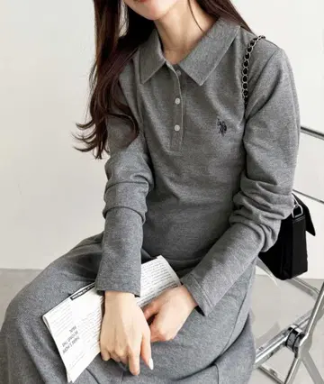 GeeRA U.S. POLO ASSN. 슬림 폴로 옷깃 롱 원피스