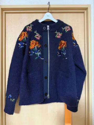 sacai 22-23AW 플라워 자수 니트 가디건 사카이 지퍼