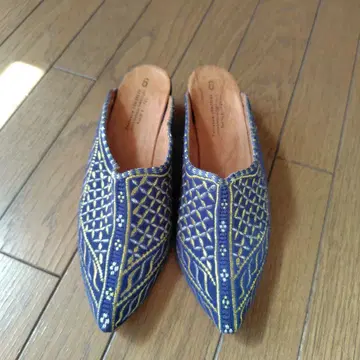 모로코 자수 웨지힐 뮬 파랑