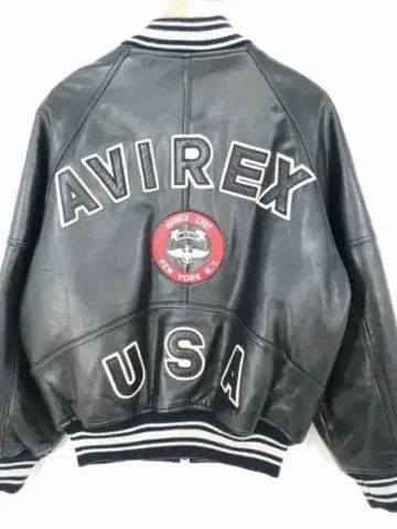 AVIREX 블랙 가죽 바시티 자켓
