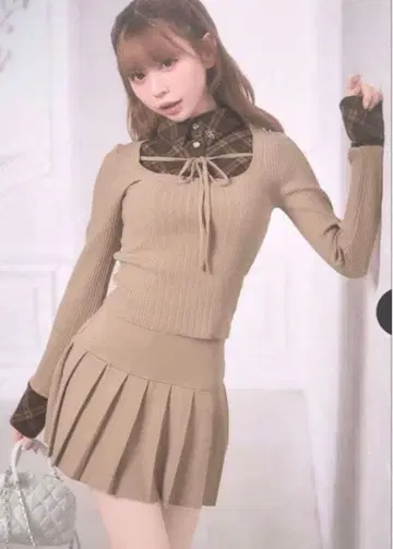 미셸 마카롱 체크 셔츠 레이어드 스타일 셋업