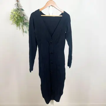 T1366 원피스 롱 기장 긴팔 블랙 S 퓨어 캐주얼 가디건