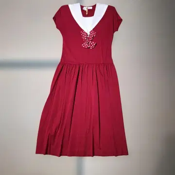 [ 핑크하우스 ] 세일러 카라 빨간색 롱 원피스 프렌치 슬리브