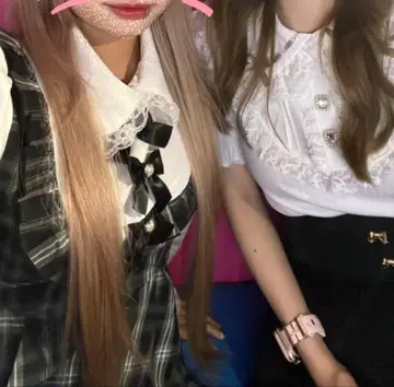 지뢰계 양산형 블랙 체크 프릴 부착 셋업