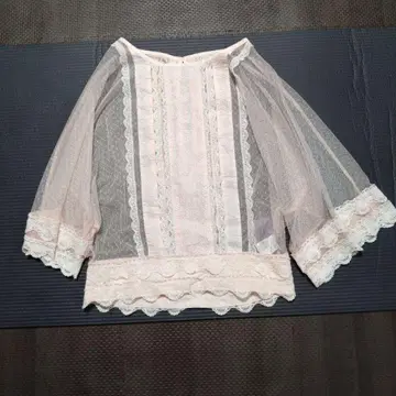 라비린스 여성용 시스루 핑크 블라우스 레이스 자수