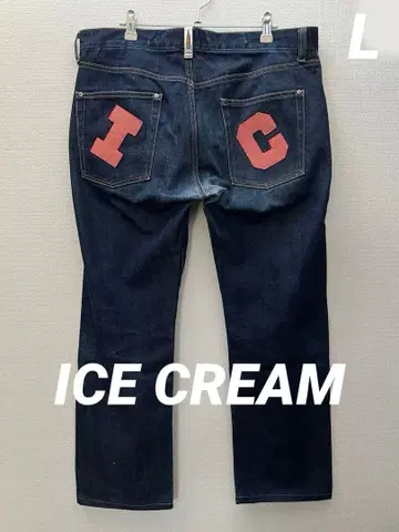 [레어] ICE CREAM 자수 패치 데님 팬츠 L 사이즈 일본제 BBC