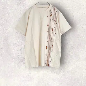 금붕어 프린트 반팔 T셔츠 L 베이지 면 코튼 비침 심플