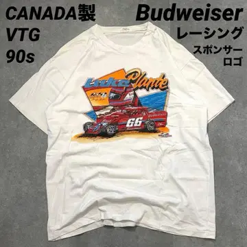 90s Budweiser Racing 티셔츠 L 화이트 흰색 캐나다제