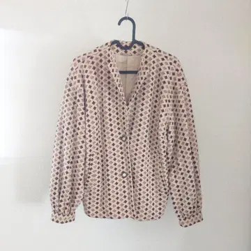 빈티지 쇼와 이탈리아 AGNONA 노카라 자켓 베이지 보르도 계열 패턴