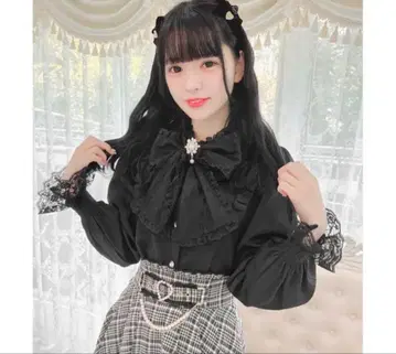 [새상품급] ROJITA 리본 블라우스 블랙 지뢰계 양산형 프릴 긴팔