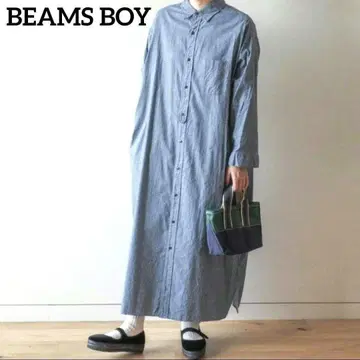 BEAMS BOY 새상품급 하운드 투스 프린트 파자마 셔츠 원피스