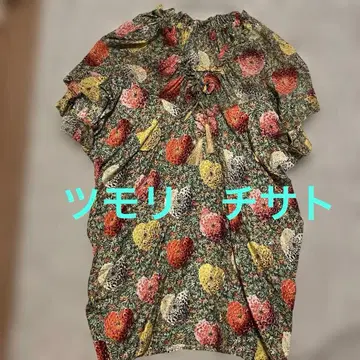 TSUMORI CHISATO 팝 꽃무늬 반팔 원피스 튜닉 실크