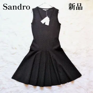 택 포함 새상품 Sandro Paris 원피스 니트 플레어 블랙 S