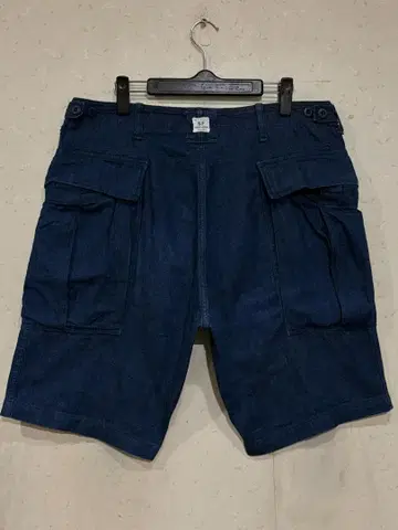 사사프라스 워크 하프 숏 데님 팬츠 진한 인디고 일본제 L