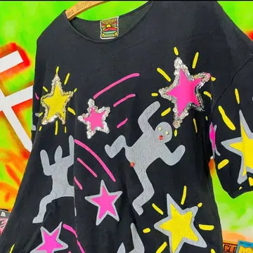 90s 별에서 도망치는 사람 vintage 일본제 블랙 T셔츠