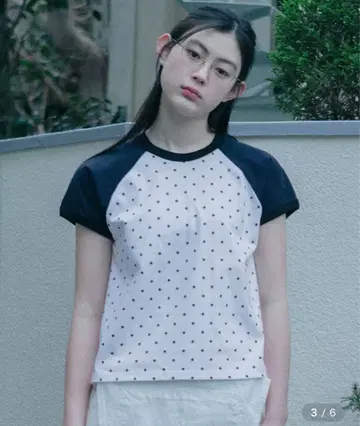 OHESHIO 도트 무늬 래글런 T셔츠