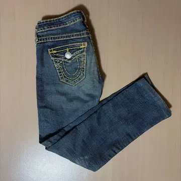 트루릴리젼 스키니 데님 다크 블루 화이트 스티치