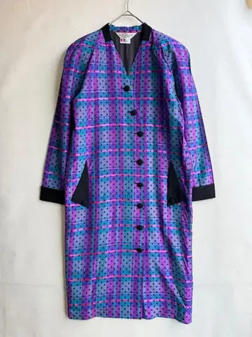 데드스탁 빈티지 Le Chic 여성용 체크 코트 90s
