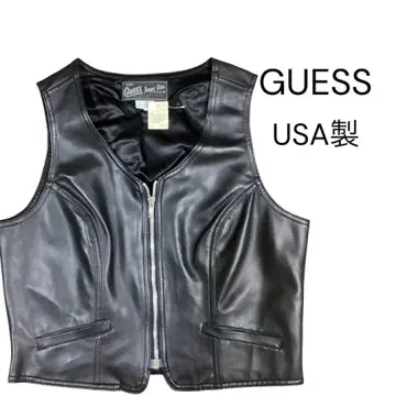레어 90s GUESS 인조 가죽 베스트 USA제 데드스탁 블랙 L