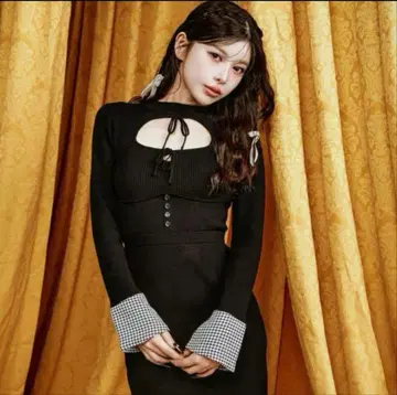 darich 프론트 오픈 니트 미니 원피스
