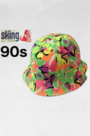 DEADSTOCK 90s y2k 네온 기하학 구제 의류 올 패턴 햇