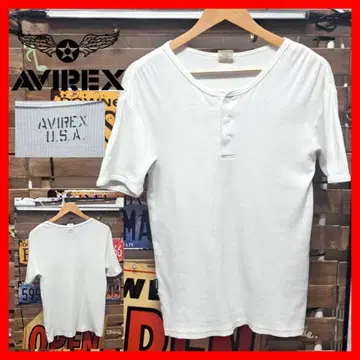 AVIREX 아비렉스 스트레치 헨리넥 T셔츠 M 화이트