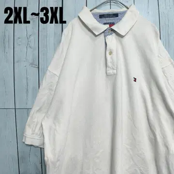 타미힐피거 XXL 피케 셔츠 화이트 흰색 자수 로고 빅 사이즈